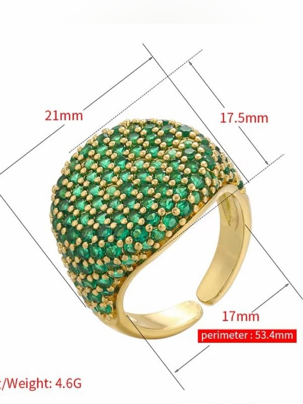 Gold Dome Ring with Emerald Green Pavé - Picture 5 of 5